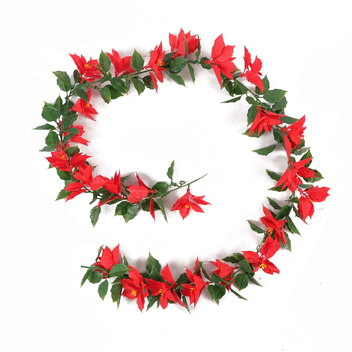 Poinsettia Garland Artificial Hanging Plant 63in – UV Resistant (Interconnectable)