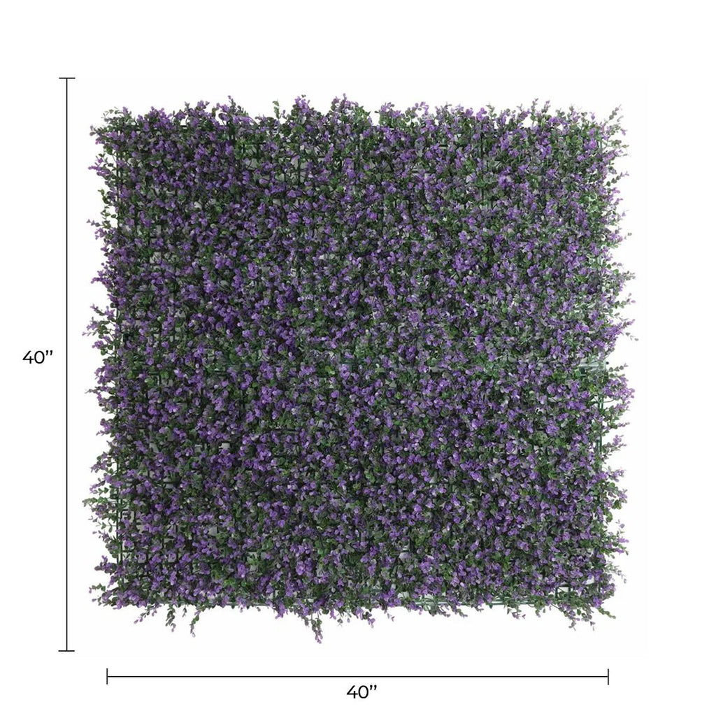 Purple Lavender Boxwood Artificial Vertical Garden Green Wall Panel 40×40in 11 SQ FT – UV Resistant – Commercial Grade