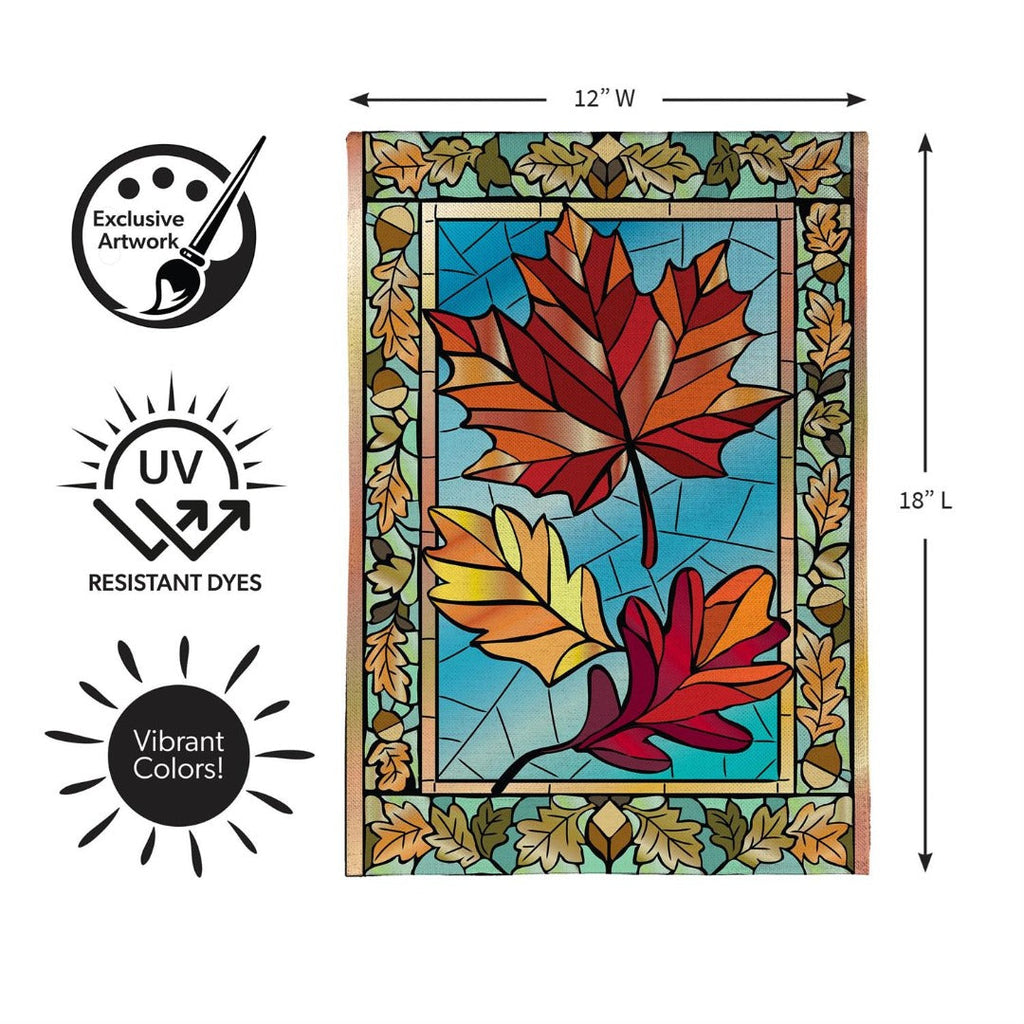 Autumn Leaves Stained Glass 2 Sided Burlap Garden Flag