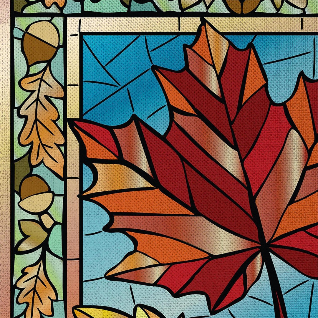 Autumn Leaves Stained Glass 2 Sided Burlap Garden Flag