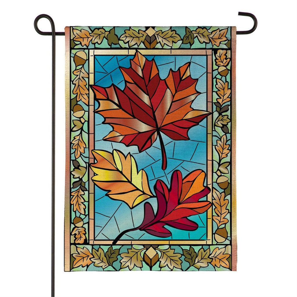 Autumn Leaves Stained Glass 2 Sided Burlap Garden Flag