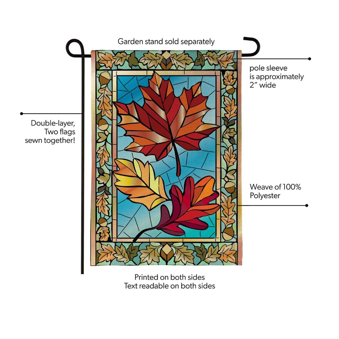Autumn Leaves Stained Glass 2 Sided Burlap Garden Flag