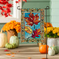 Autumn Leaves Stained Glass 2 Sided Burlap Garden Flag