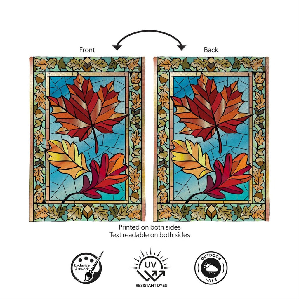 Autumn Leaves Stained Glass 2 Sided Burlap Garden Flag