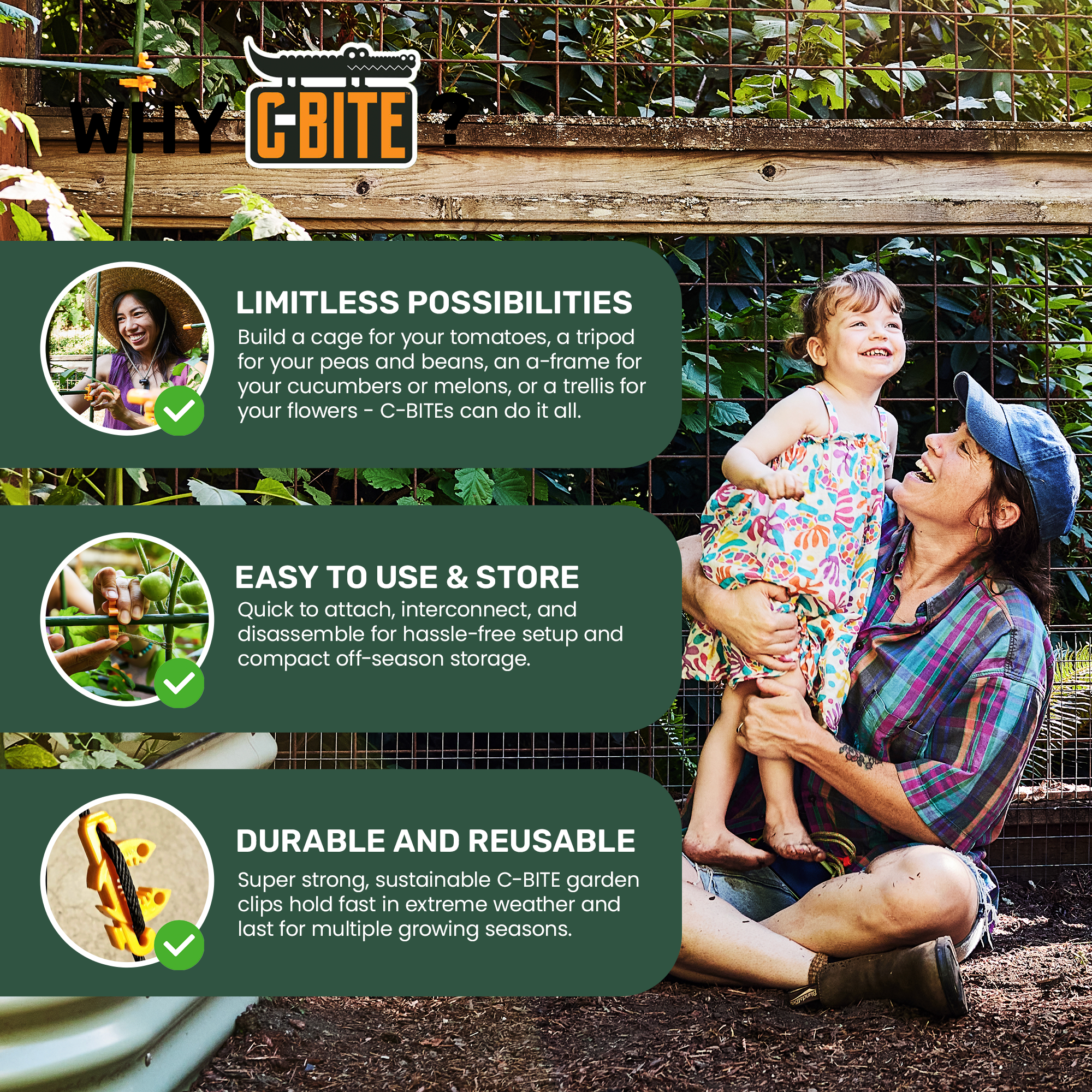 C-BITE Garden Stake Clips - Plant Support Connectors
