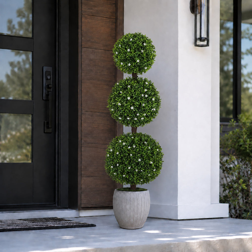 4' Artificial White Flower Topiary Tree