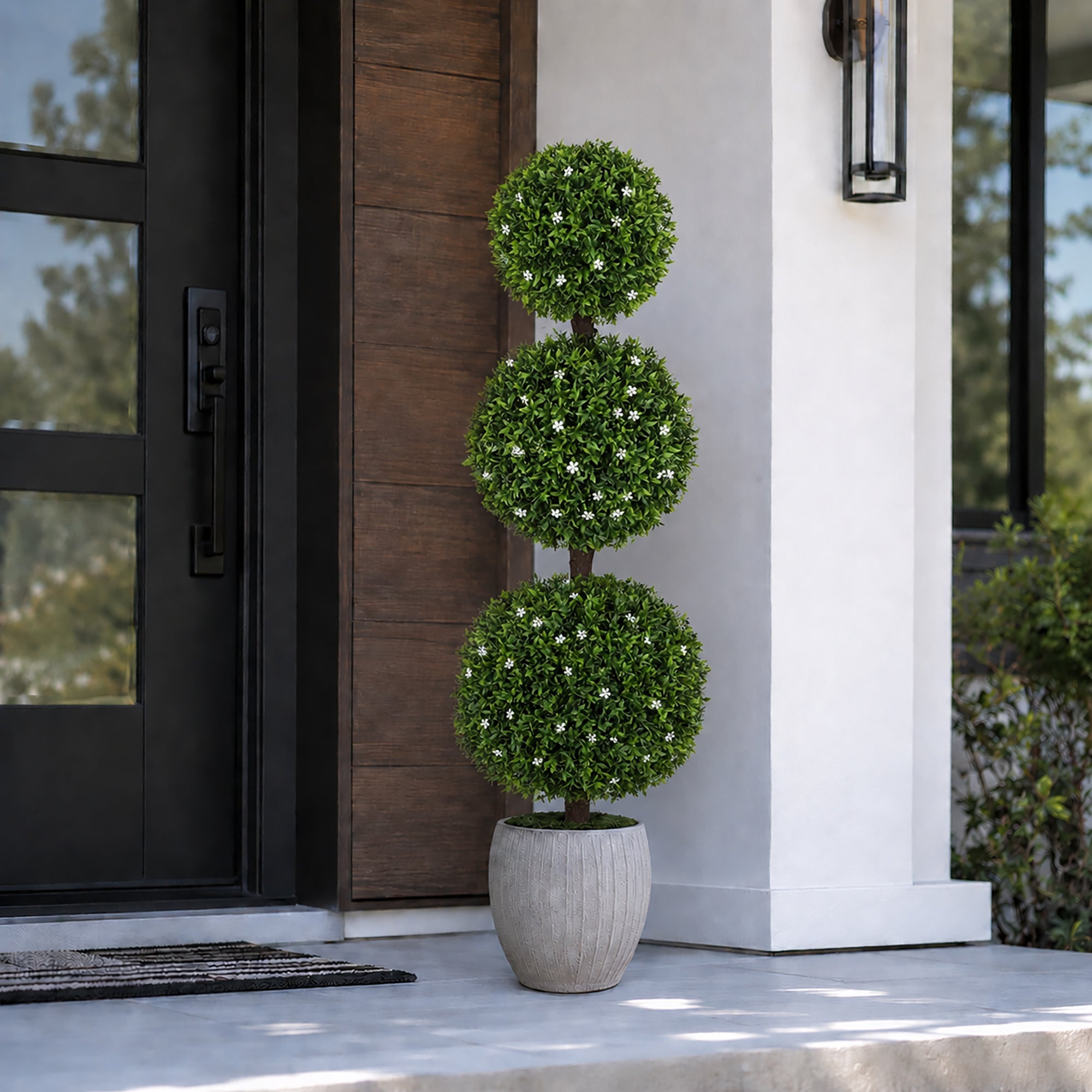 4' Artificial White Flower Topiary Tree