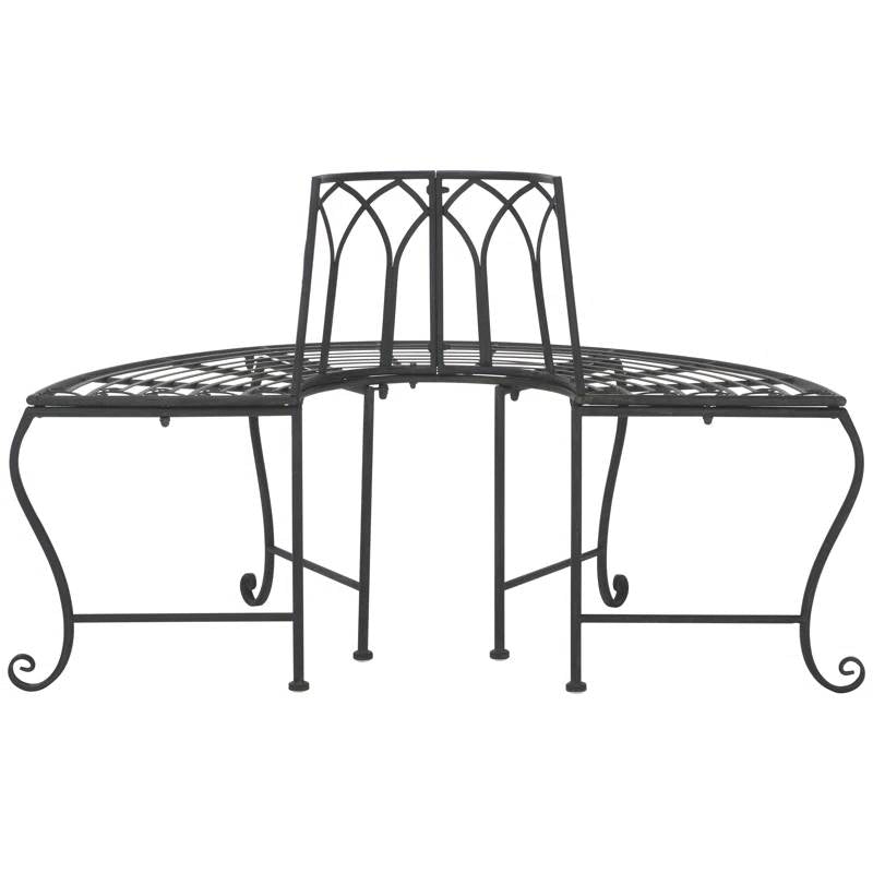 Half-Circle Outdoor Patio Garden Black Wrought Iron Tree Bench