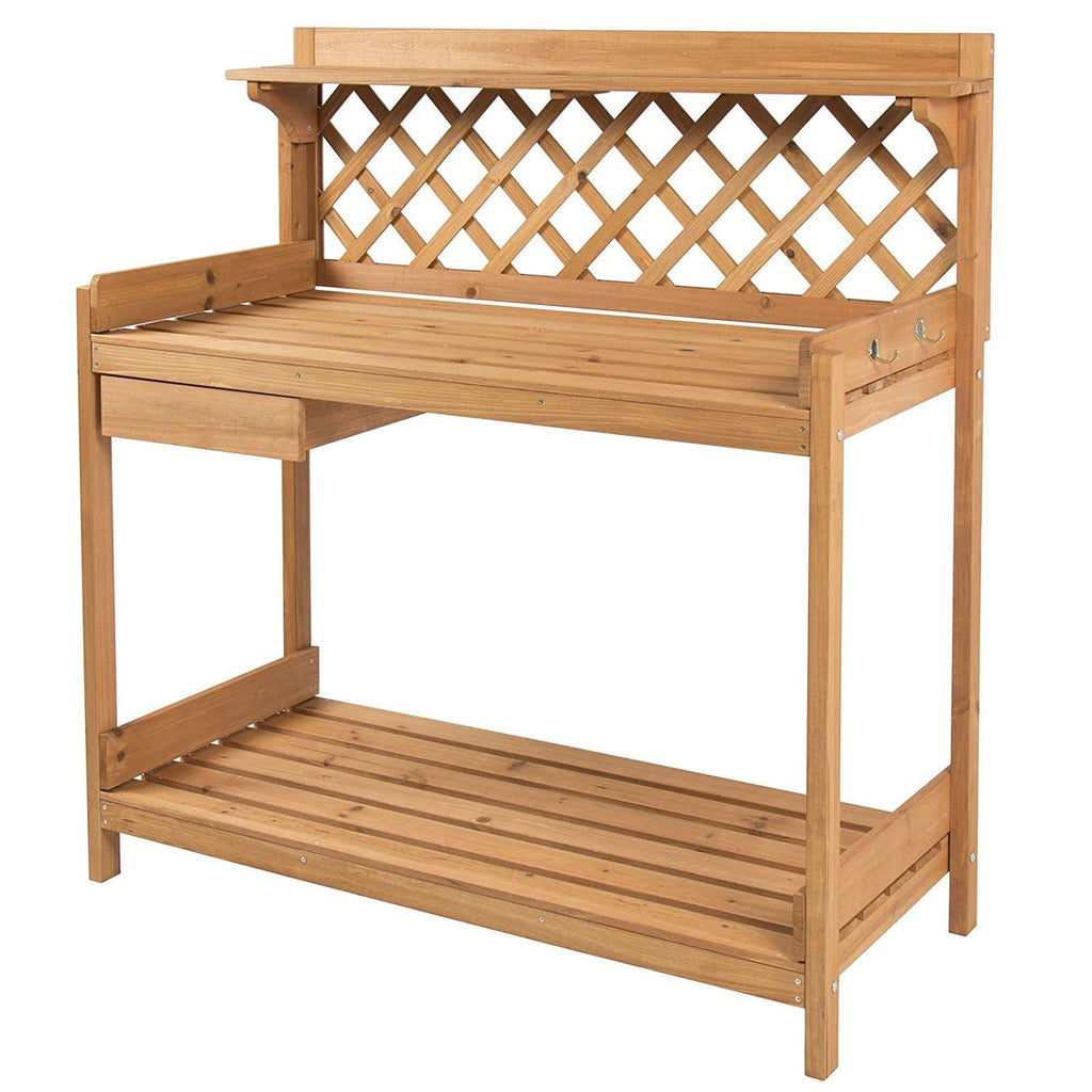 Solid Wood Garden Work Station Table Potting Bench in Natural Finish