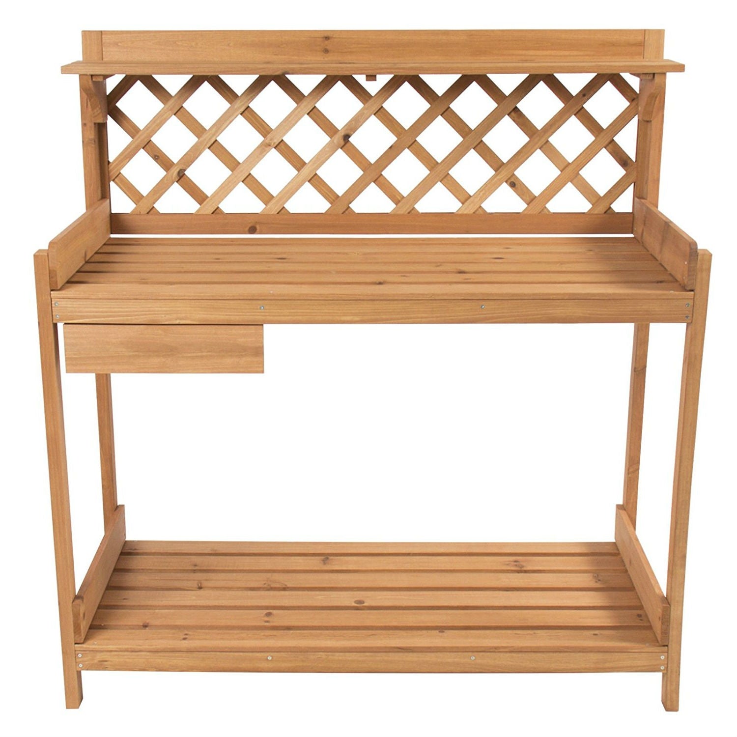 Solid Wood Garden Work Station Table Potting Bench in Natural Finish
