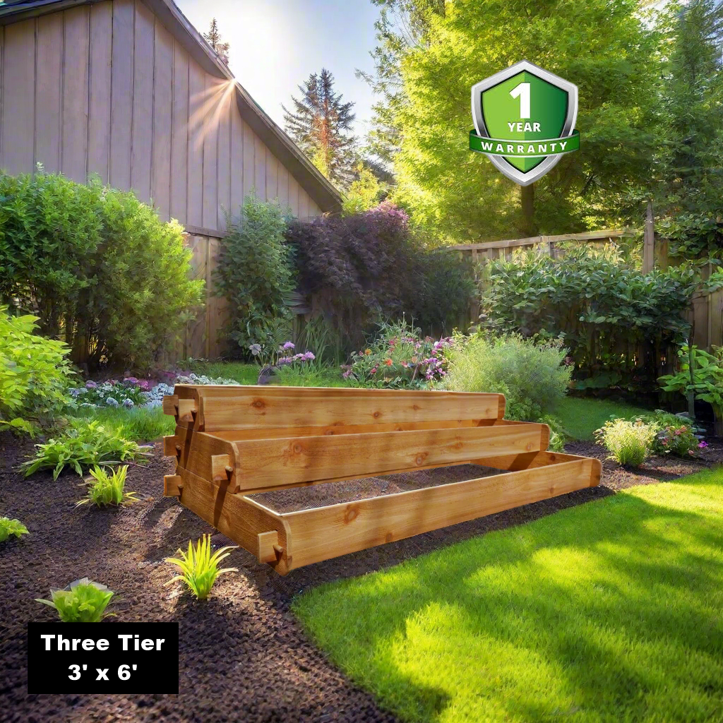 3x6 3-Tiered Cedar Wood Raised Garden Bed/Elevated Planter - Timberlane Gardens