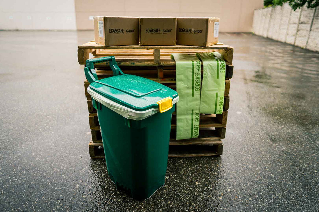 EcoSafe Zero Waste 13-Gallon Curbside Cart Green, Recycled Plastic, Animal Lock, Wheels (QTY 1), SKU CCGRN