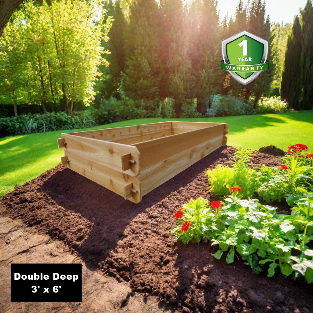 Set of 2 Double-Deep 3x6 Cedar Wood Raised Garden Beds - Timberlane Gardens