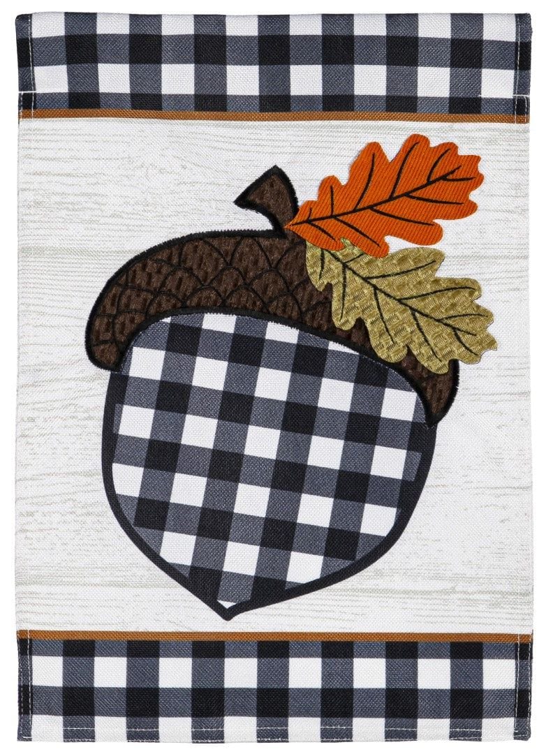 Buffalo Check Acorn Garden Flag 2 Sided Burlap
