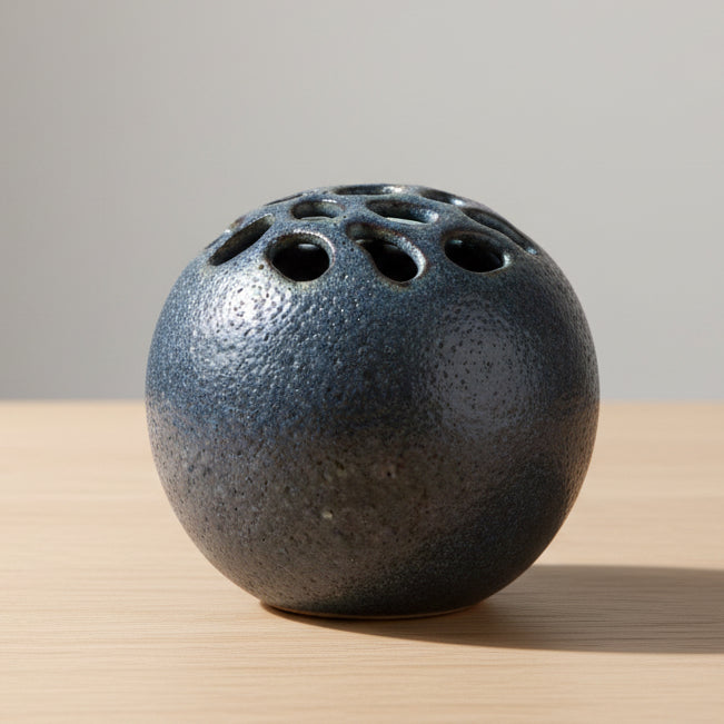 Large 6.75" Blue Flower Frog Ball Vase