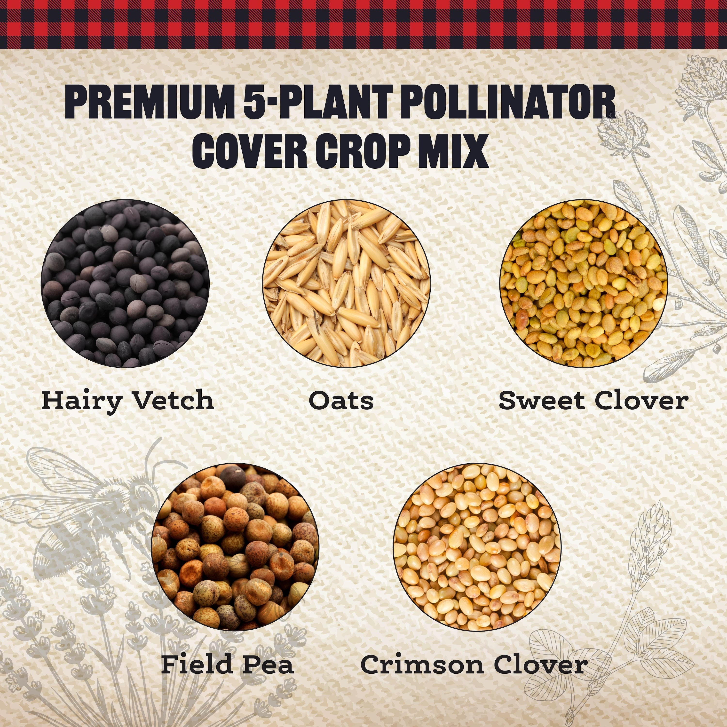 Pollinator Cover Crop Mix – 10.5 lb. - Covers 9000–12,000 sq ft (0.21–0.28 acres)