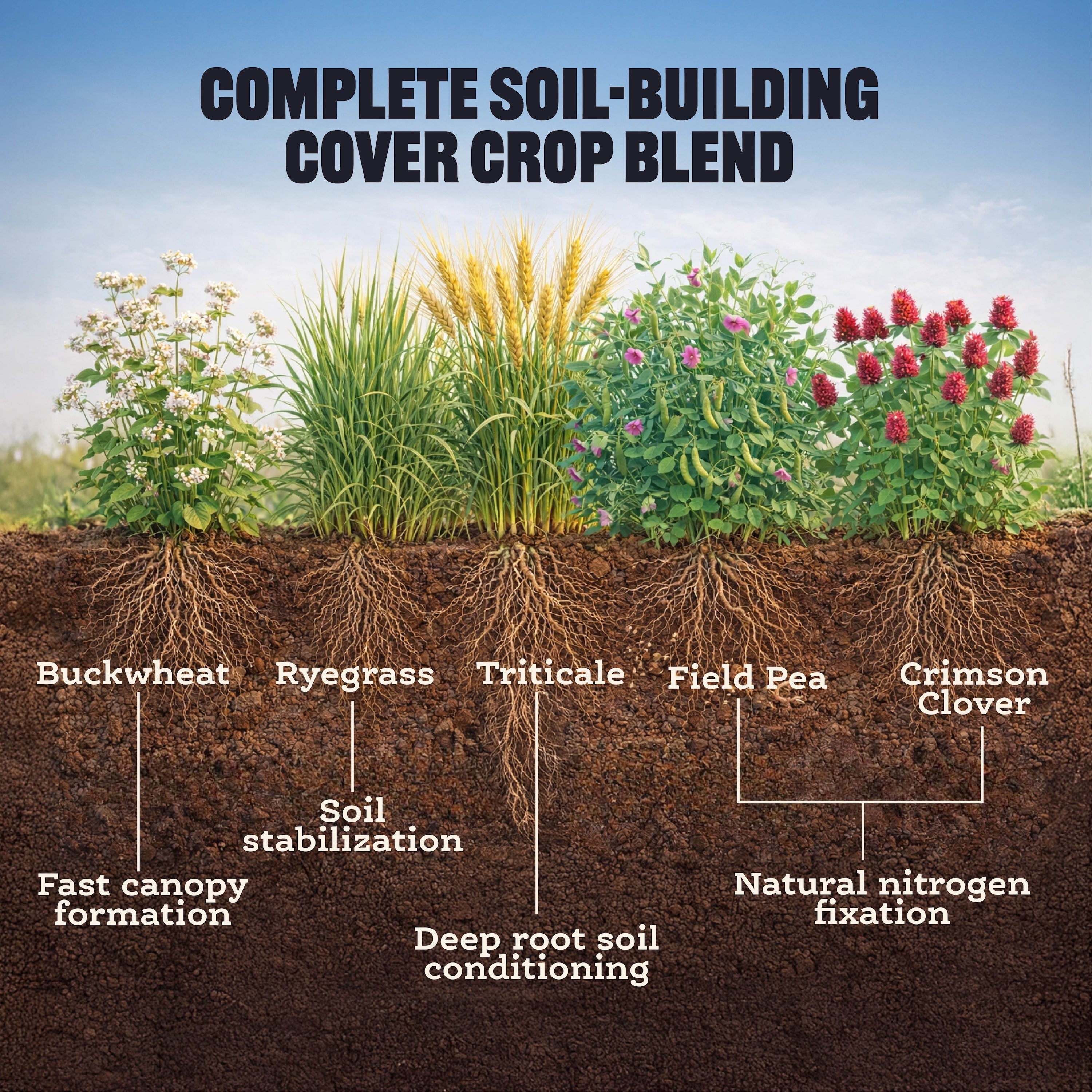 Weed Suppressor Cover Crop Mix – 9 lb. - Covers 9000–12,000 sq ft (0.21–0.28 acres)