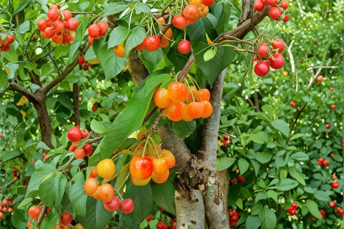Yellow Cherry Tree, 4 Ft Live Fruit Tree, Rainier Type Cherries, Prunus avium, Edible Garden Orchard Plant