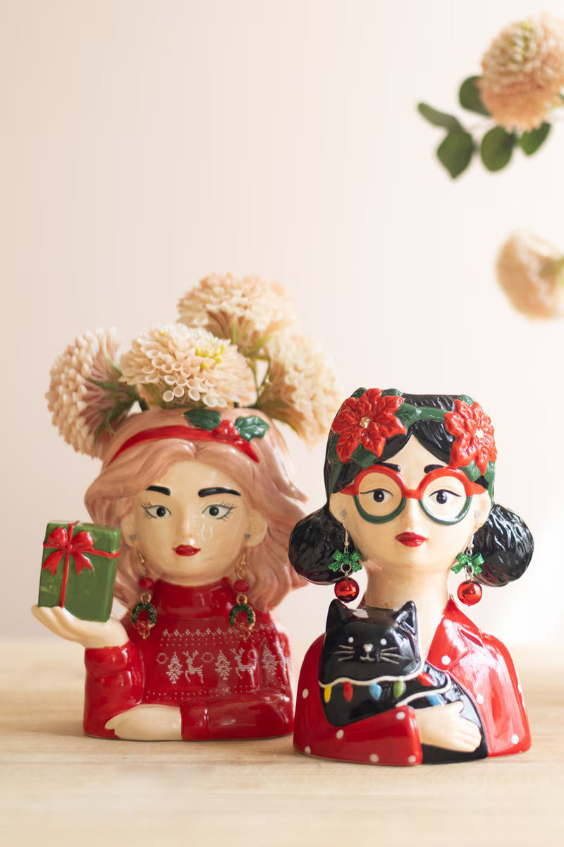 Ceramic Ladies Tacky Christmas Sweater Vase, 2 Style Options