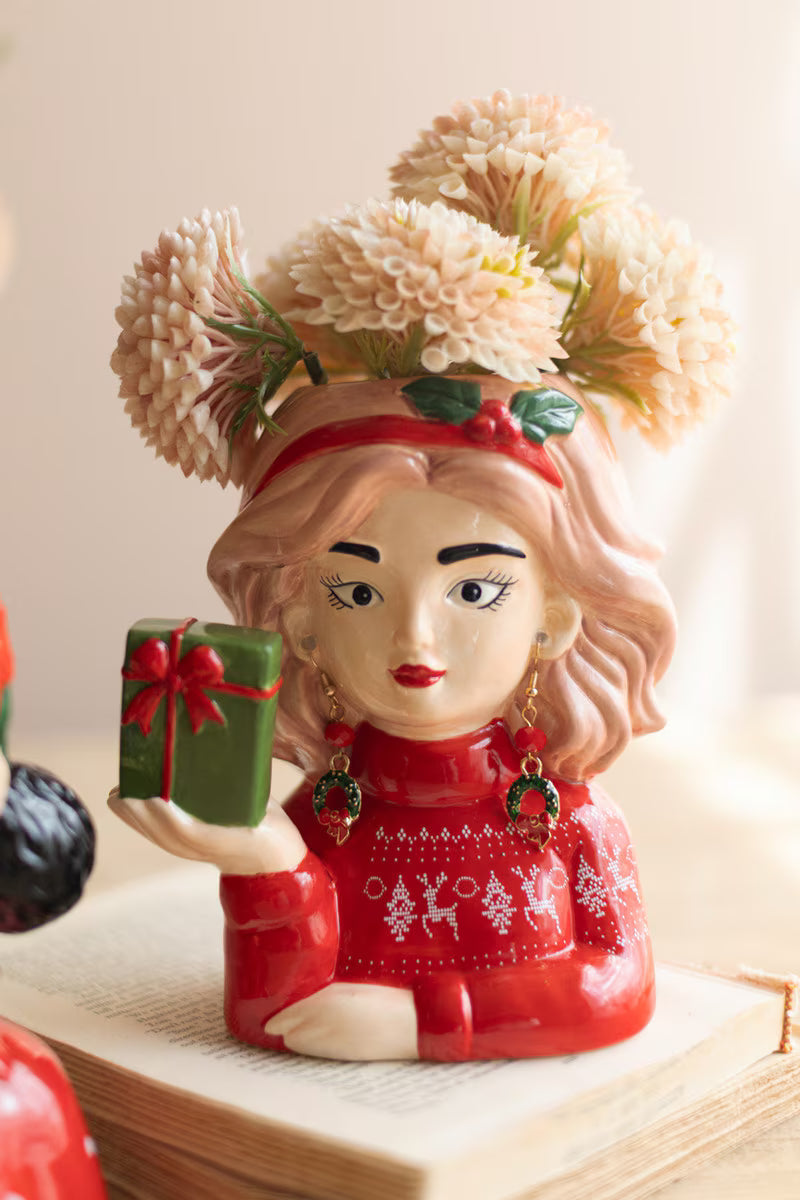 Ceramic Ladies Tacky Christmas Sweater Vase, 2 Style Options