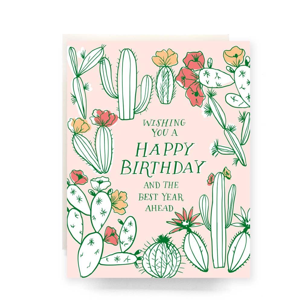 "Happy Birthday & Best Year Ahead" Cactus Greeting Card
