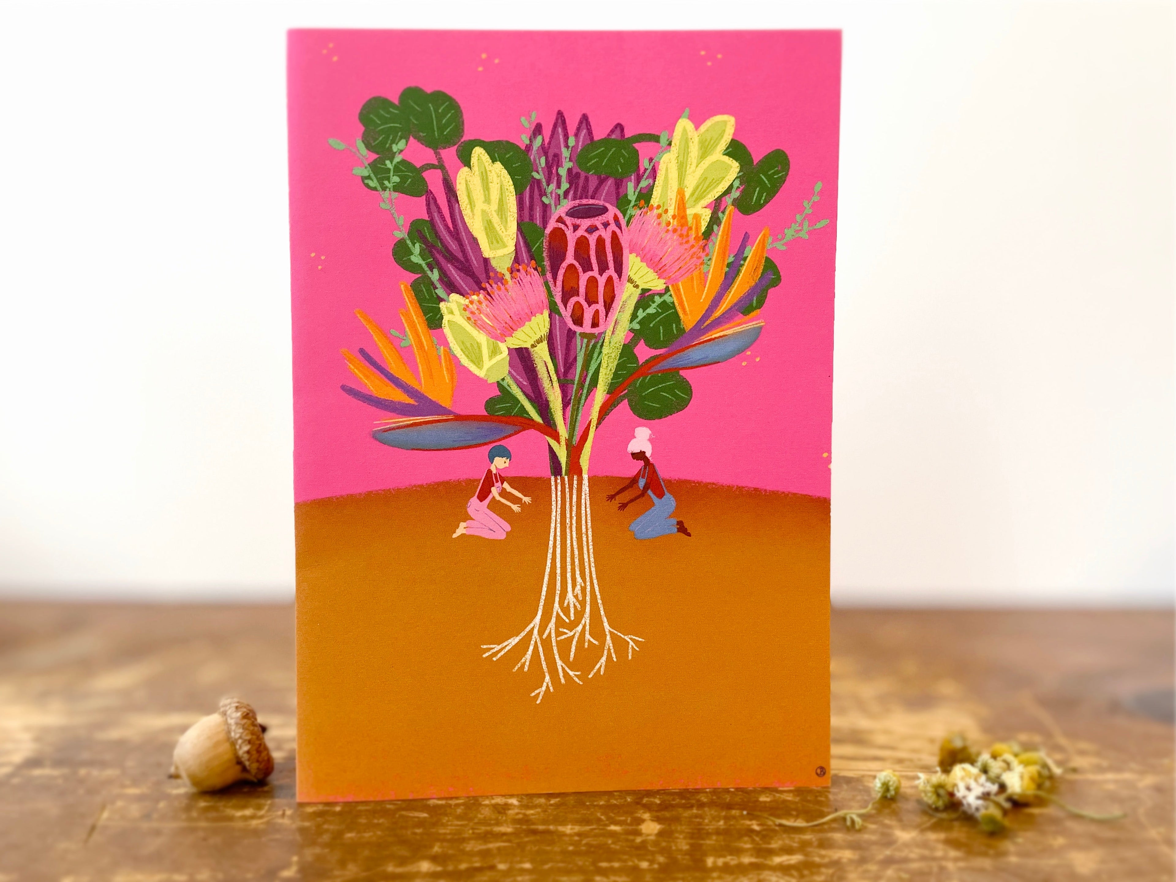 "Wildflower Bouquet" Garden Greetings Kit w. Seeds, Infosheet + Hand-drawn "Tropical Gardeners" Eco Greeting Card (Celebrate Pollinators)