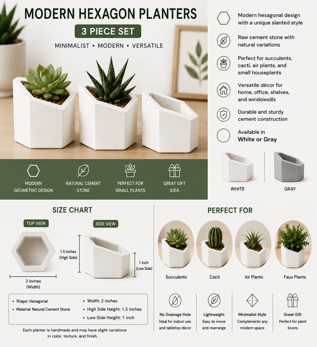 Hexagonal Cement Planter – Geometric Concrete Pot