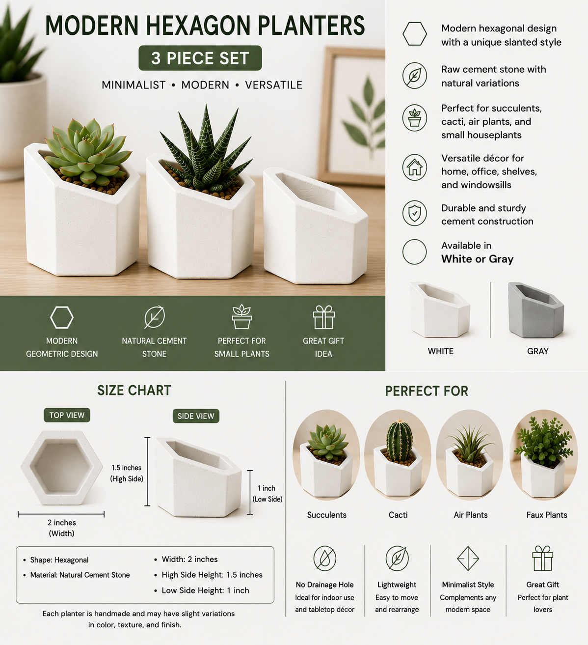 Hexagonal Cement Planter – Geometric Concrete Pot