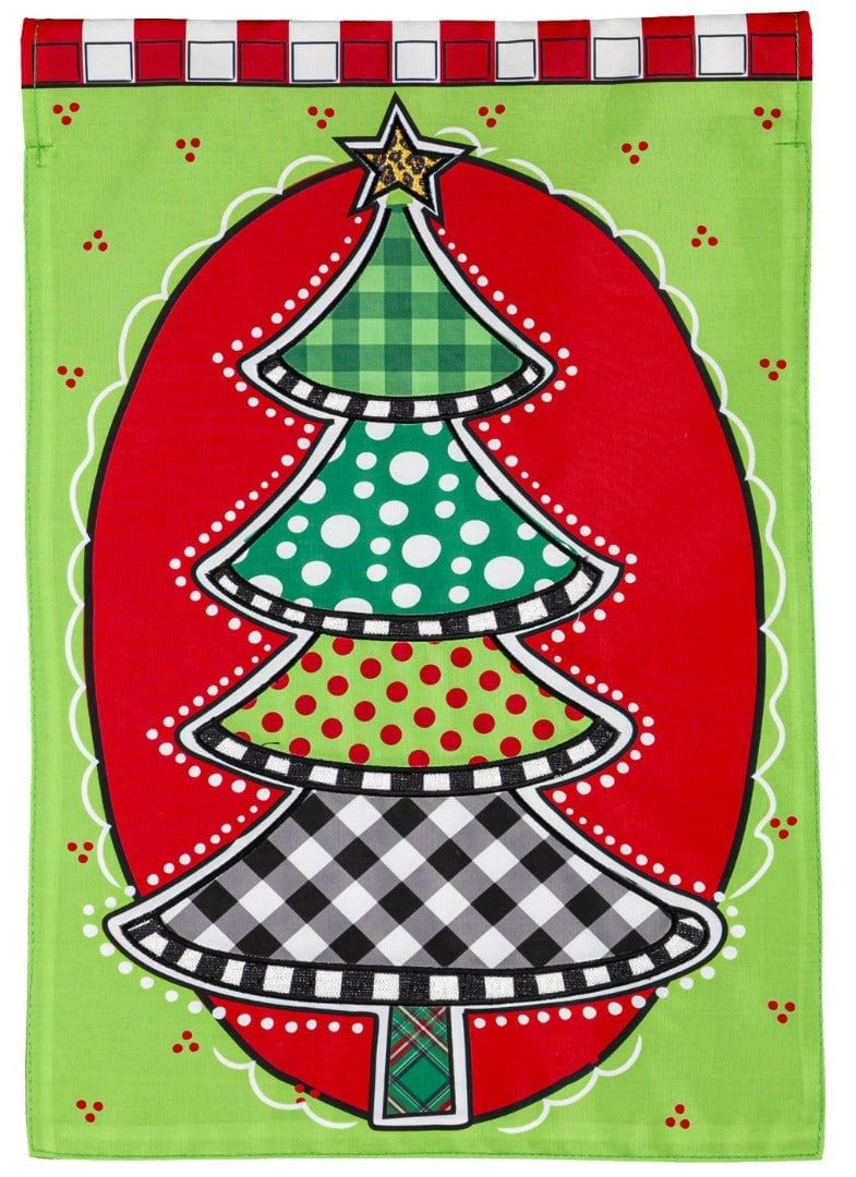 Check and Dots Christmas Tree Garden Flag 2 Sided
