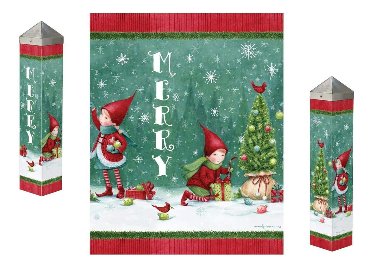 Christmas Elves Art Pole 20 Inches Tall Merry