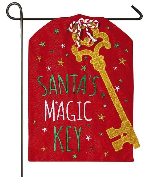 Christmas Santa's Magic Key Garden Flag 2 Sided Burlap