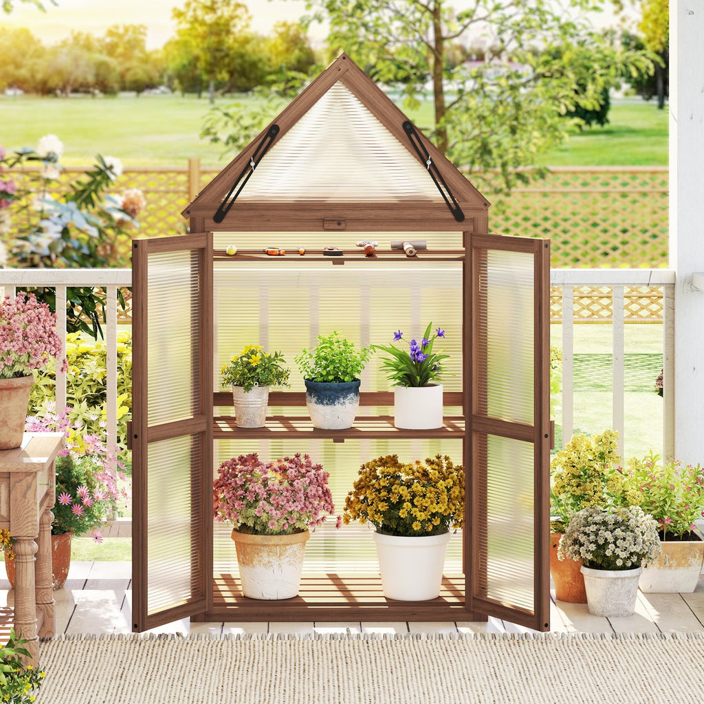 Cold Frame Mini Wooden Greenhouse for Vegetable and Flower-Brown