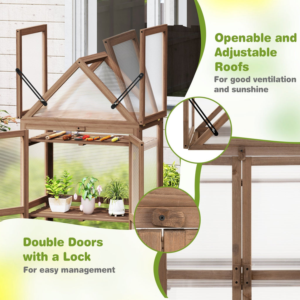 Cold Frame Mini Wooden Greenhouse for Vegetable and Flower-Brown