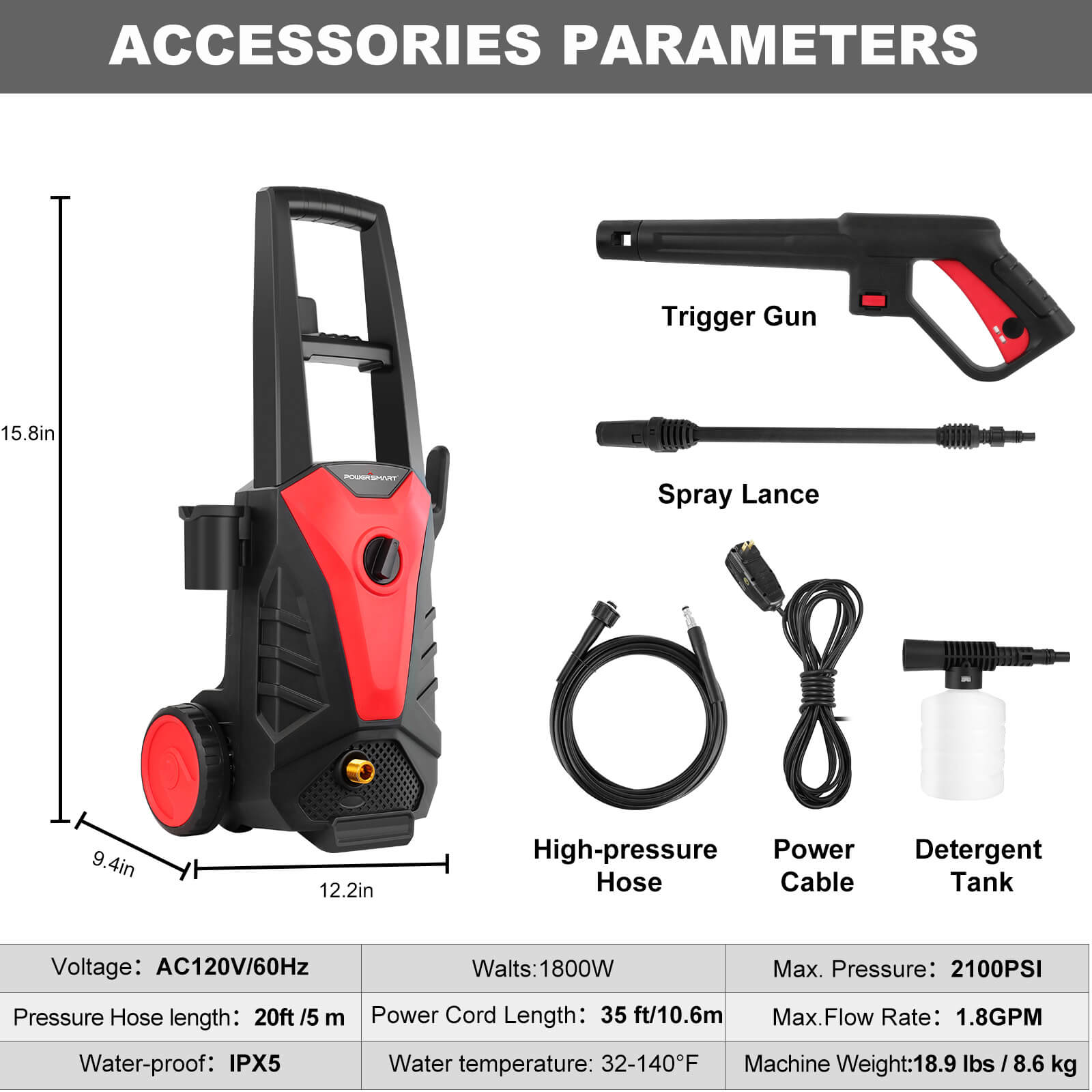 1850PSI 1.85GPM Electric Pressure Washer DB1023