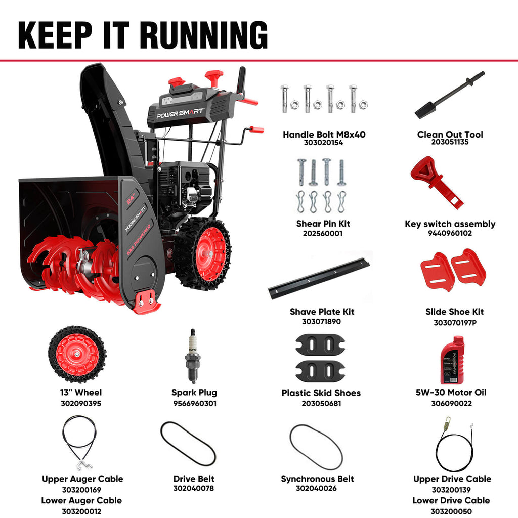 24'' 252cc Two Stage Self-Propelled Gas Snow Blower w/ Electric Start