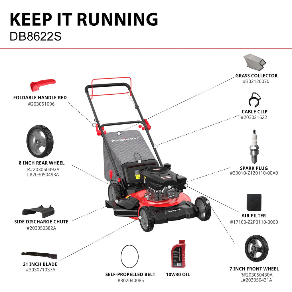 22'' 170cc Gas Self-propelled 3-in-1 Lawn Mower DB8622S