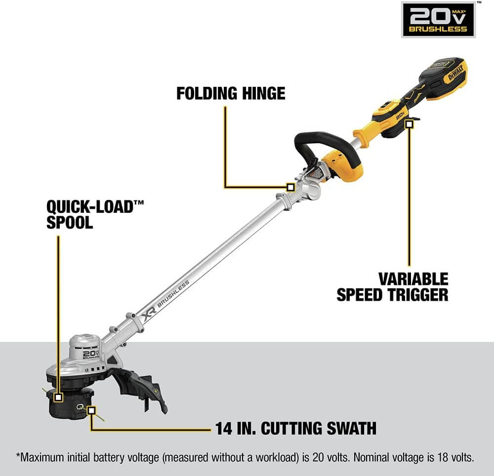 DEWALT DCST922B 20V MAX* 14 in Cordless Folding String Trimmer (Tool Only)