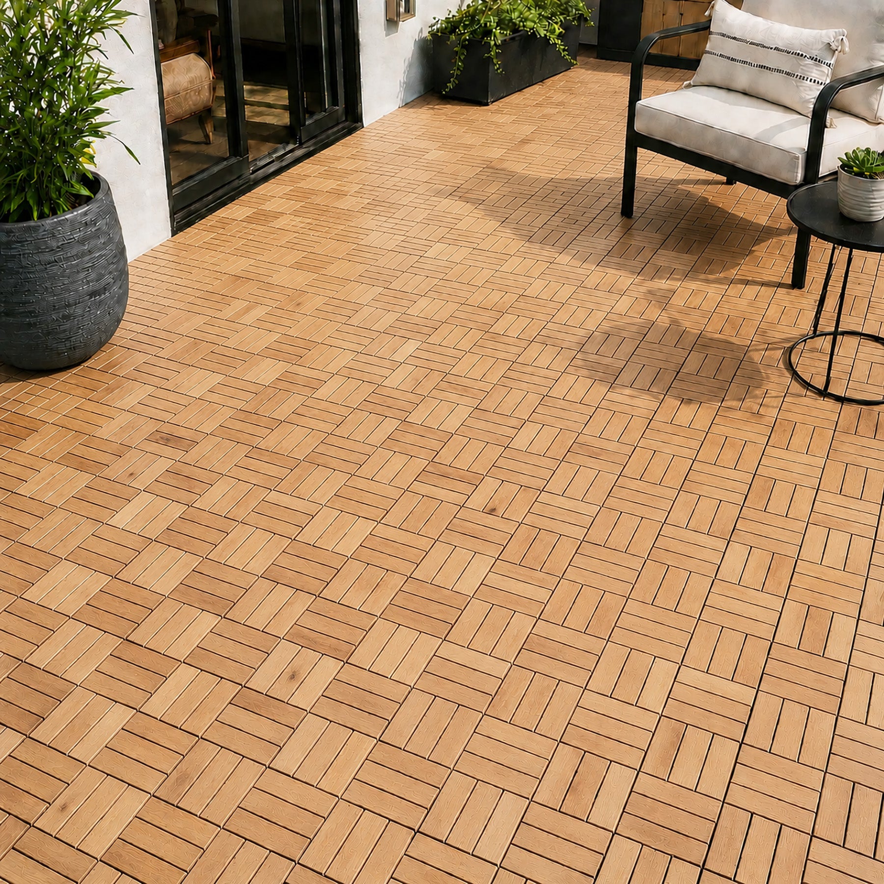 Natural Acacia Checkered Deck Tiles