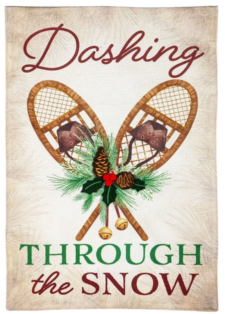 Dashing Through The Snow Christmas Garden Flag 2 Sided Burlap