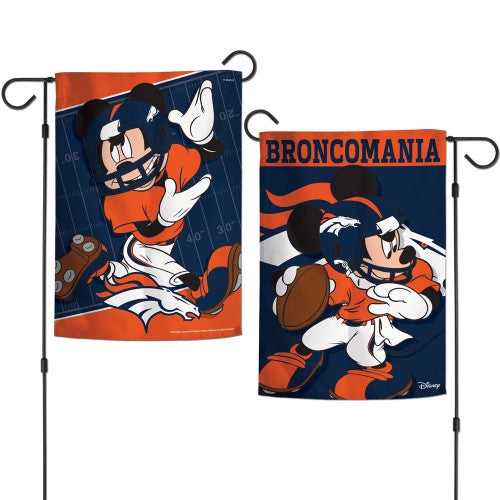 Denver Broncos Mickey Mouse 2 Sided Garden Flag