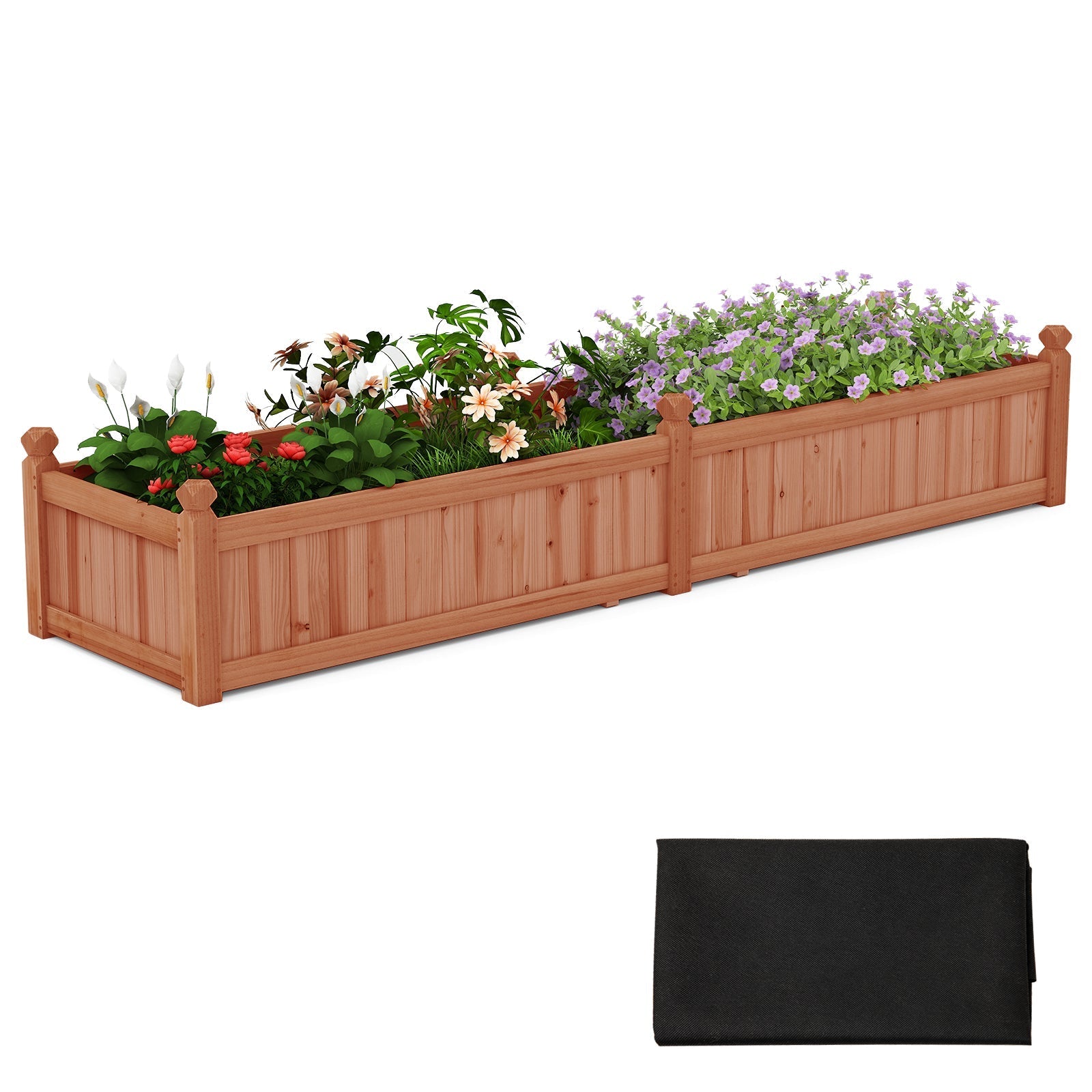 91 x 24 x 16 Inch Divisible Planter Box with Corner Drainage and Non-woven Liner for Growing Vegetables