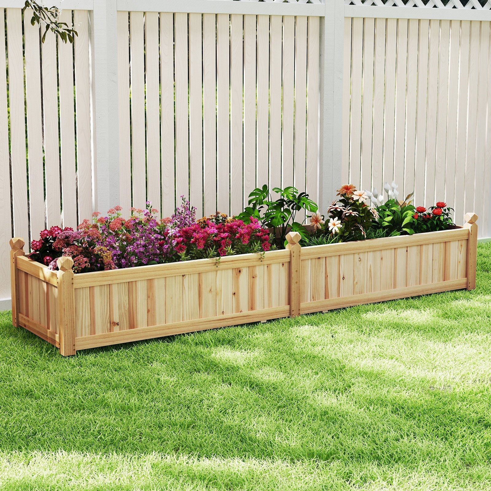 91 x 24 x 16 Inch Divisible Planter Box with Corner Drainage and Non-woven Liner for Growing Vegetables
