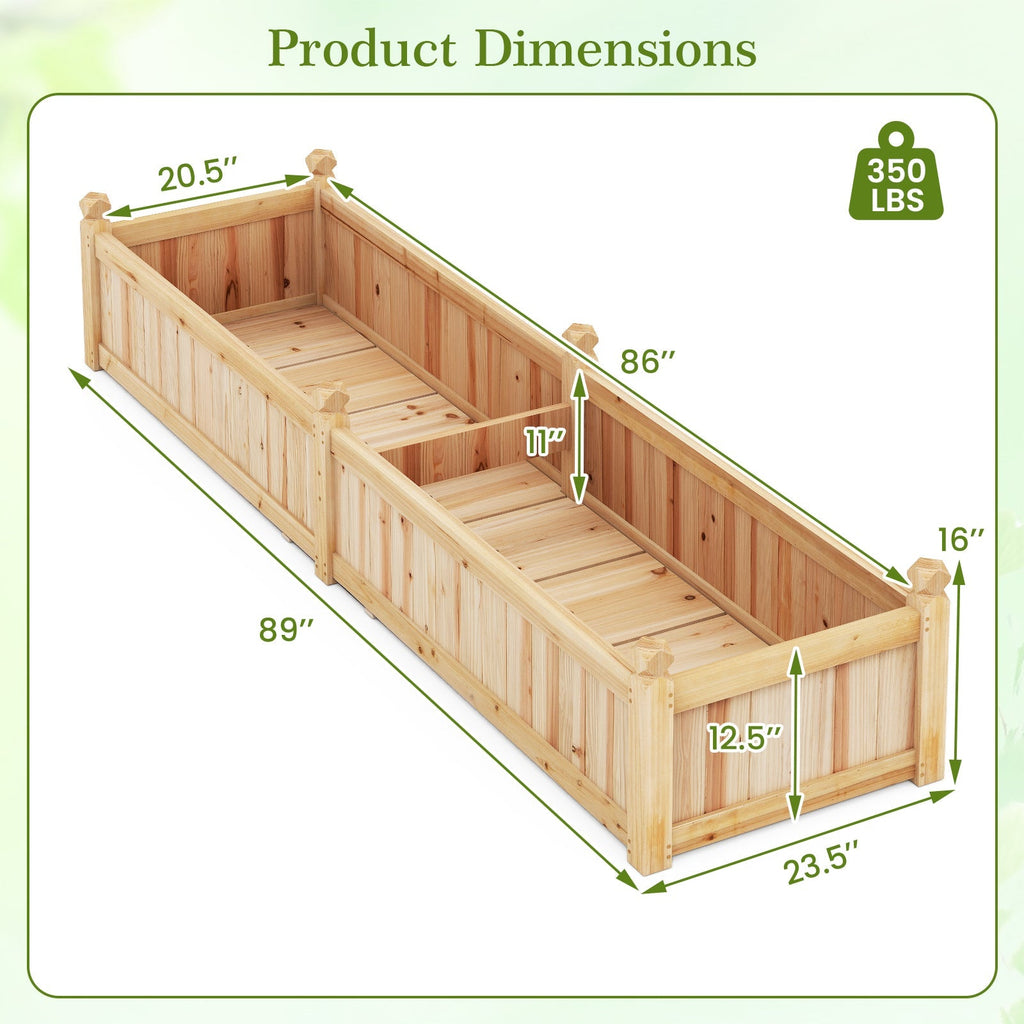 91 x 24 x 16 Inch Divisible Planter Box with Corner Drainage and Non-woven Liner for Growing Vegetables