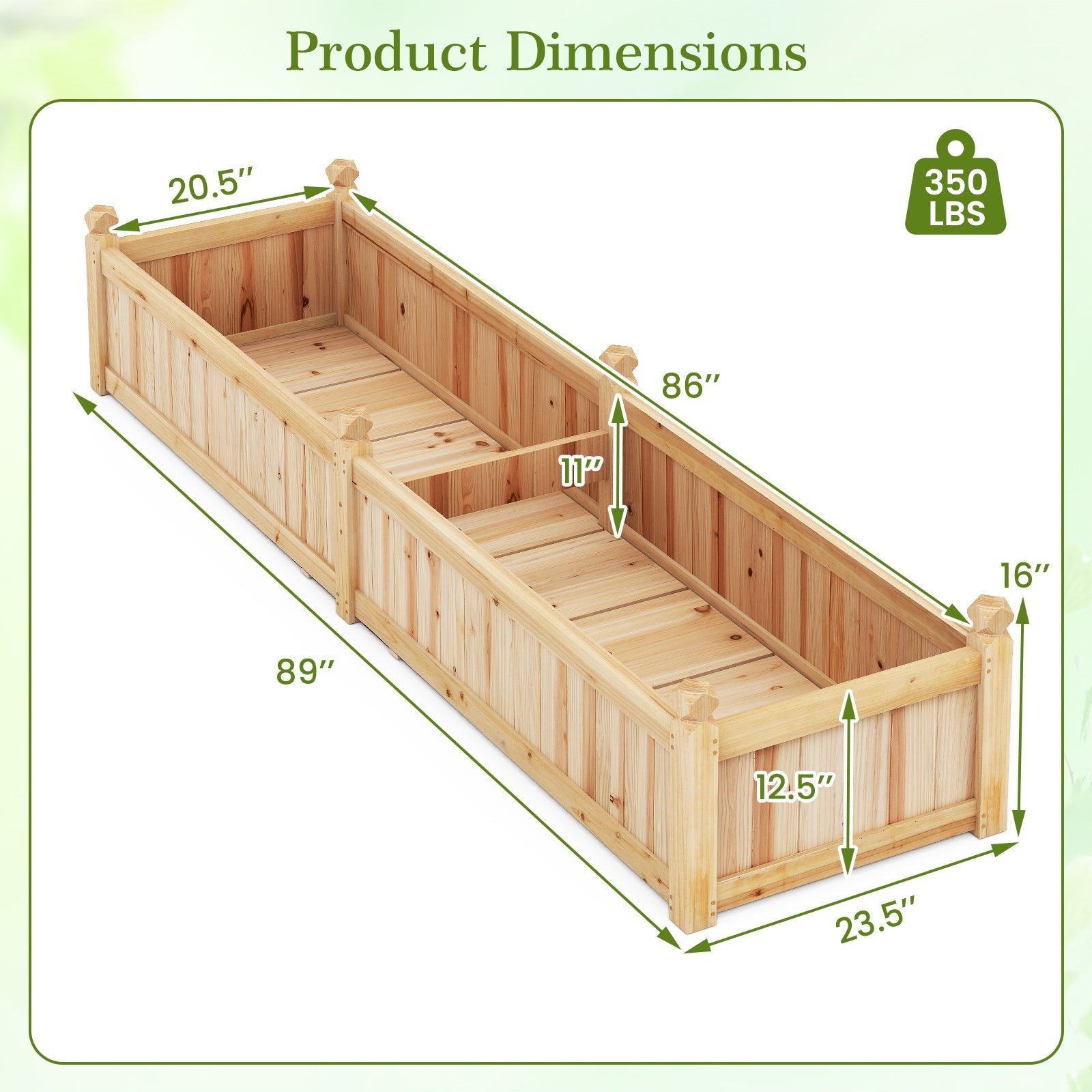 91 x 24 x 16 Inch Divisible Planter Box with Corner Drainage and Non-woven Liner for Growing Vegetables