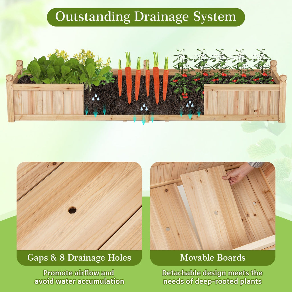 91 x 24 x 16 Inch Divisible Planter Box with Corner Drainage and Non-woven Liner for Growing Vegetables