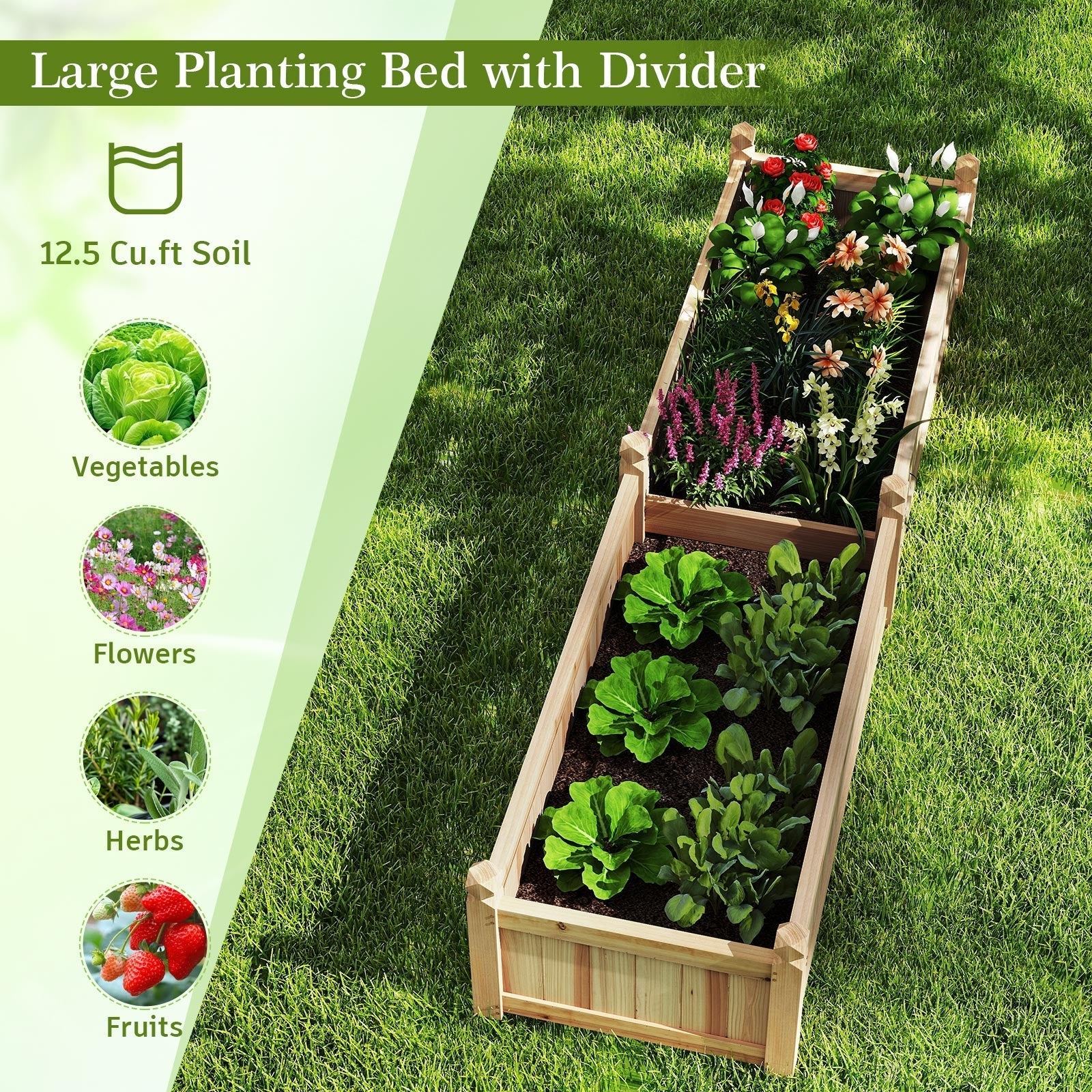 91 x 24 x 16 Inch Divisible Planter Box with Corner Drainage and Non-woven Liner for Growing Vegetables