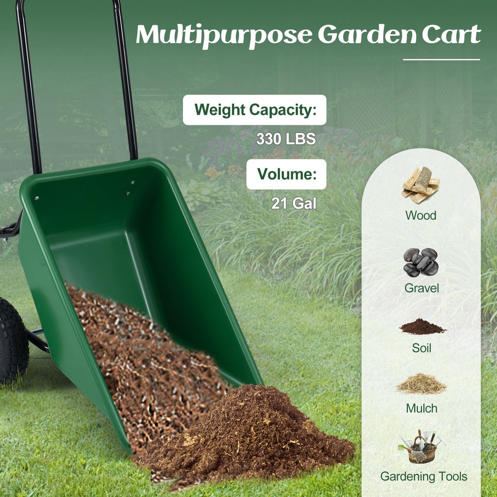 Dual-Wheel Wheelbarrow Garden Utility Cart with Pneumatic Tires