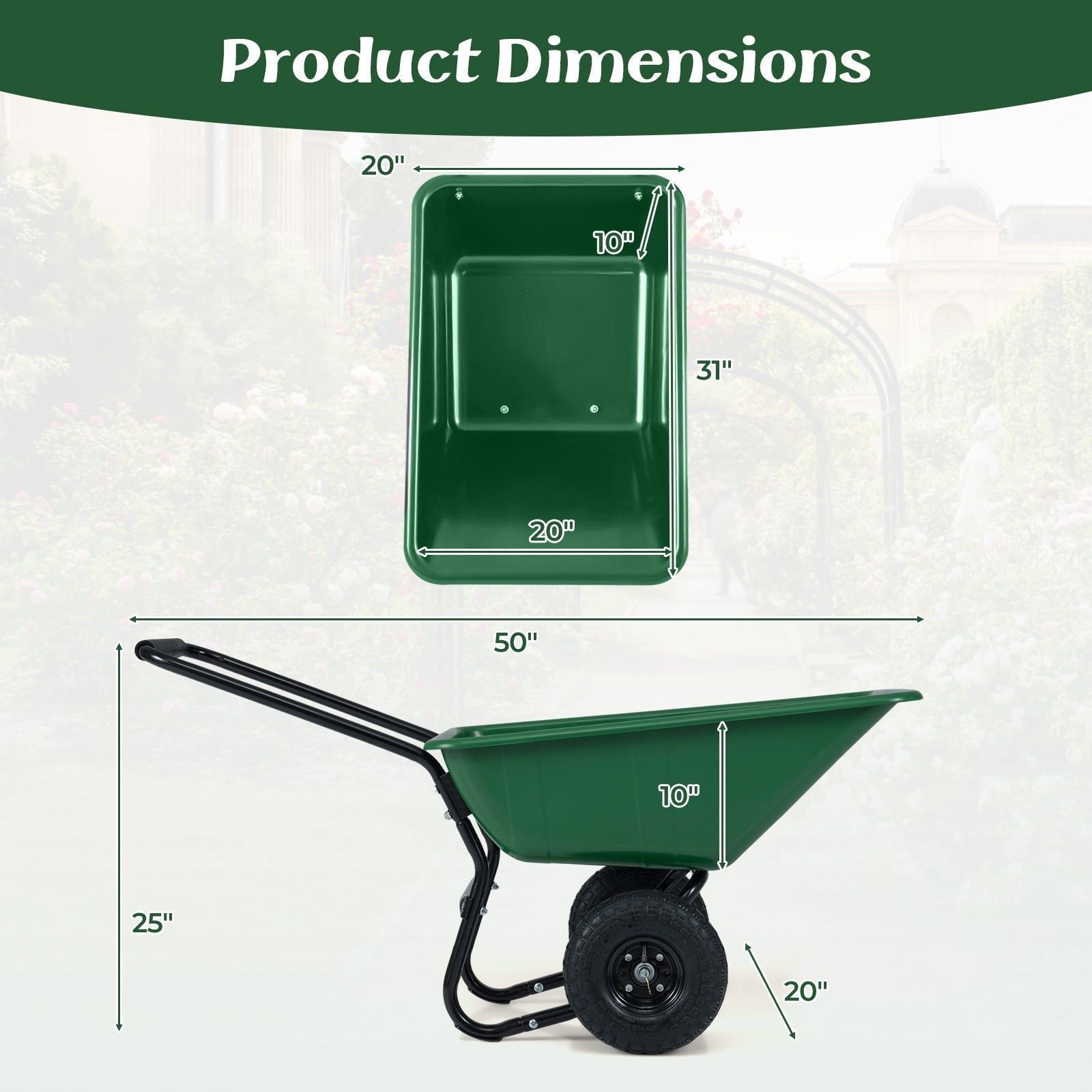 Dual-Wheel Wheelbarrow Garden Utility Cart with Pneumatic Tires