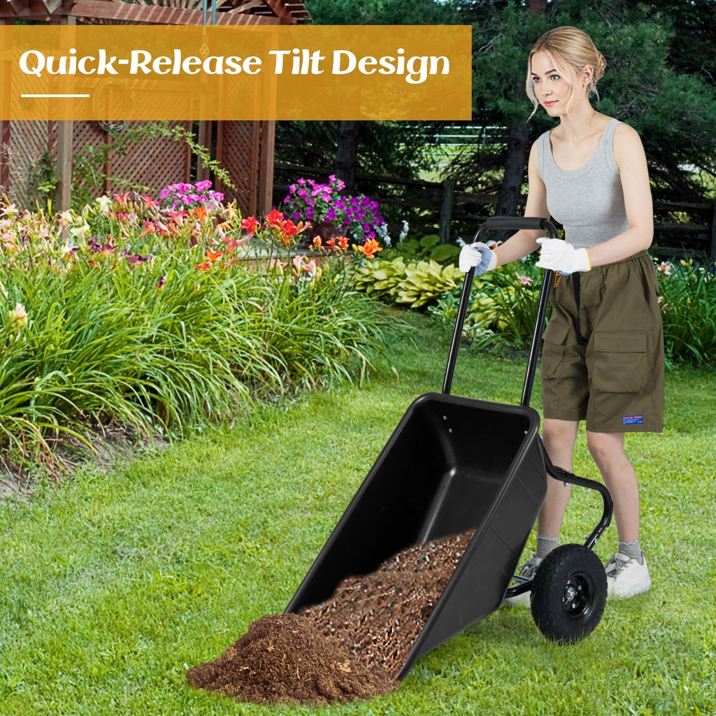 Dual-Wheel Wheelbarrow Garden Utility Cart with Pneumatic Tires