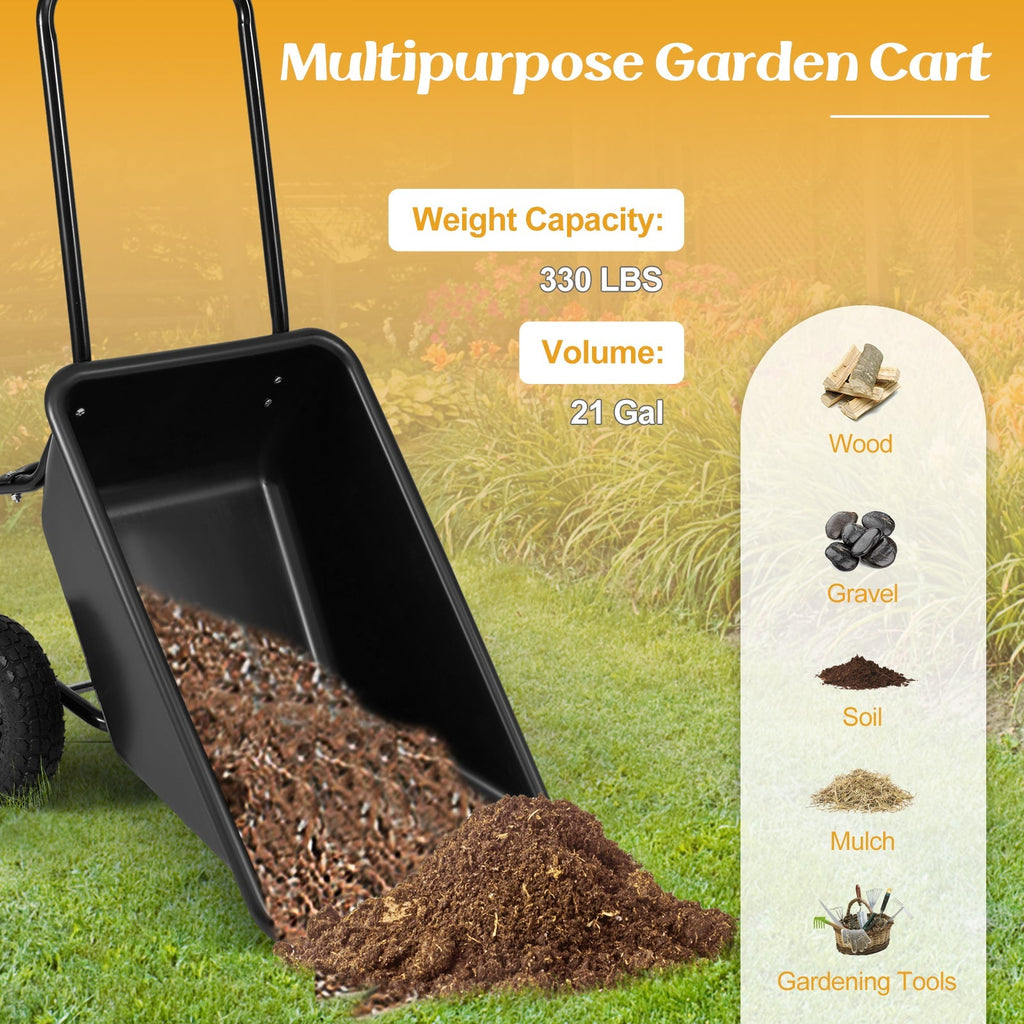 Dual-Wheel Wheelbarrow Garden Utility Cart with Pneumatic Tires